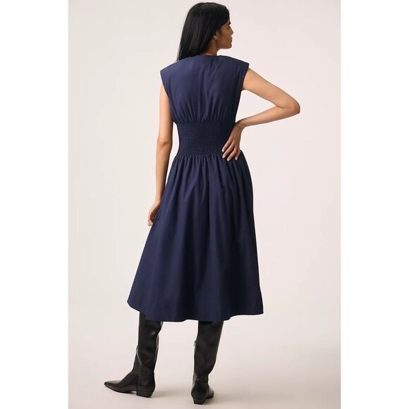 Anthropologie The Tommie Zip-Front Midi Dress Maeve Navy XS NEW - Picture 2 of 10